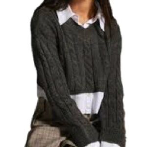 Anthropologie Pilcro Chunky Collared Cable Knit Sweater Size M